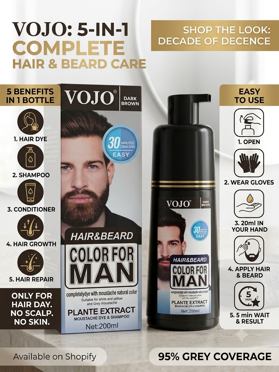VOJO 5-in-1 Hair Color, Shampoo & Conditioner – Dyes Hair, Not Skin! 200 ml